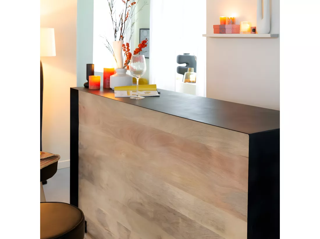 Meuble bar en bois de manguier et métal Bonifacio
