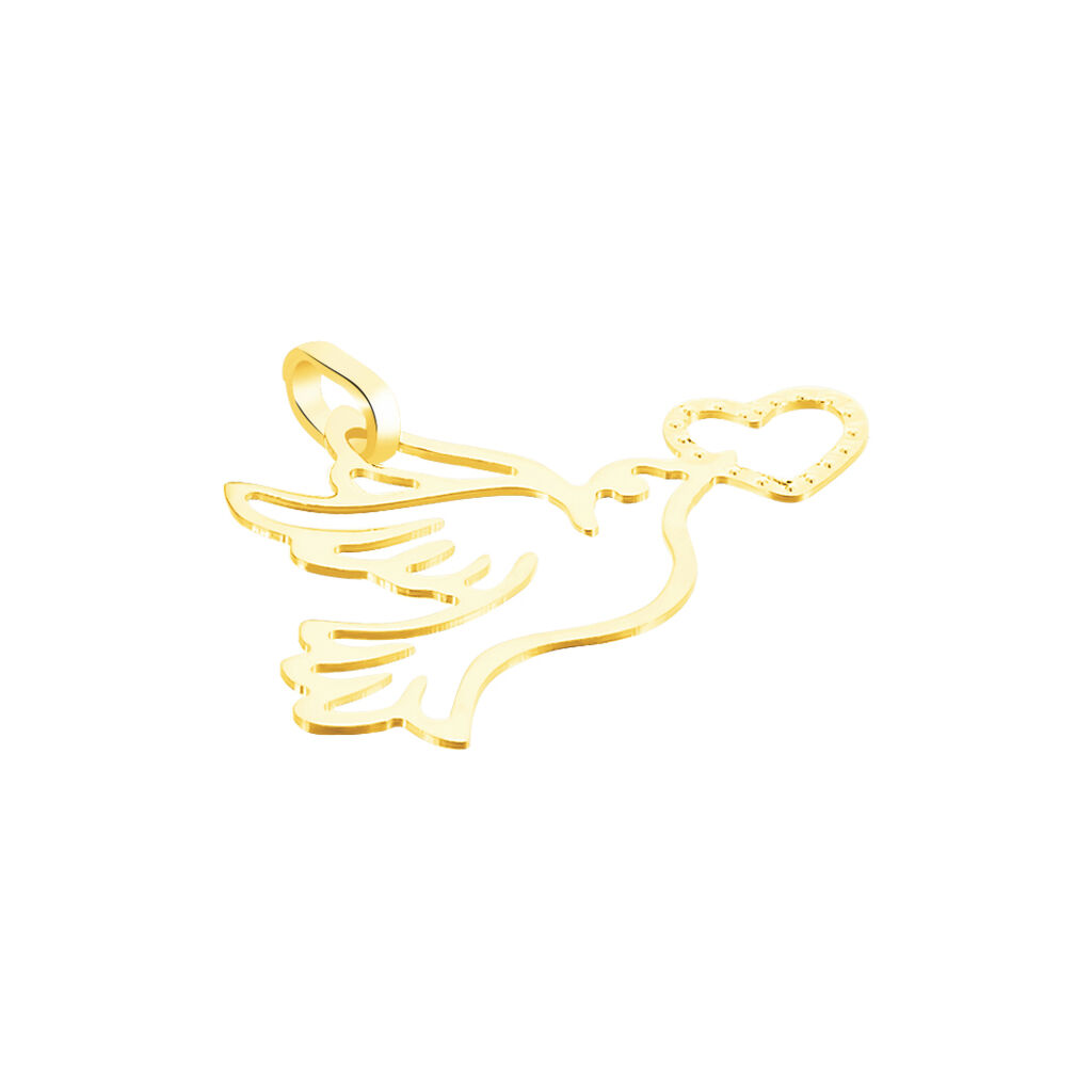 Pendentif Guecha Colombe Et Coeur Or Jaune