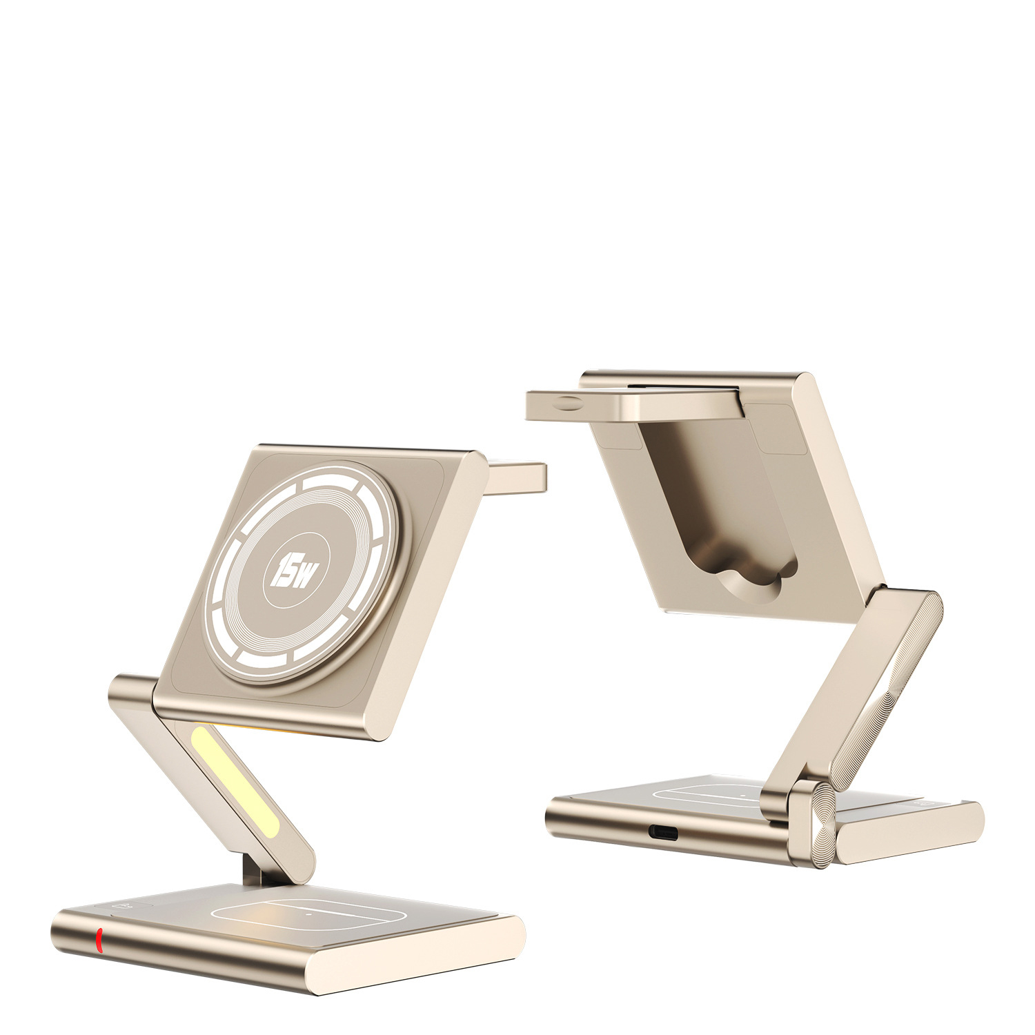 (15W/3A) 3in1 Magnetisches Alu Ladegerät Qi2 Wireless Charger Alu Ladegerät Faltbare Ladestation für Apple iPhone / Apple Airpods / Apple Watch - Champagner