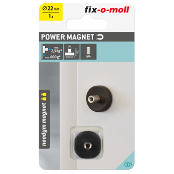 Magneet Neodymium met schroefdraad en busje rubber 22mm