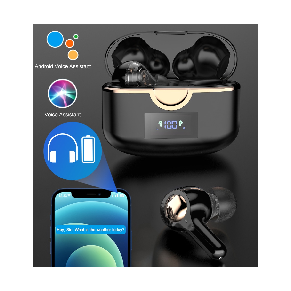 Øreplugger, trådløse Bluetooth 5.0 Double Dynamic Hvit
