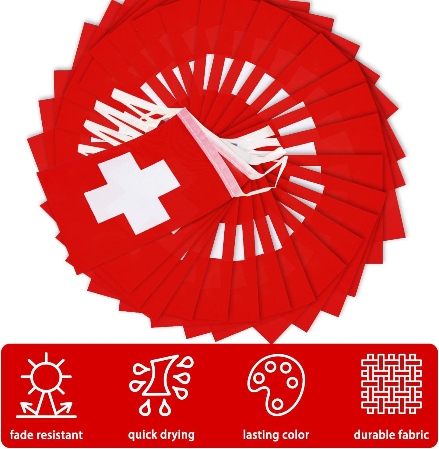 (10m) Stoff Flaggen Girlande Fussball Party Deko Accessoire Fahnen Banner für EM / WM / 1. August - Schweiz