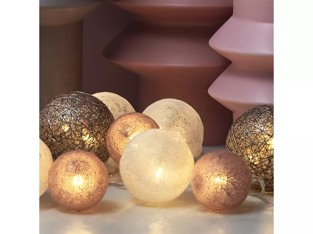 Guirlande Boule Usb 15 Led Multitaille Rose