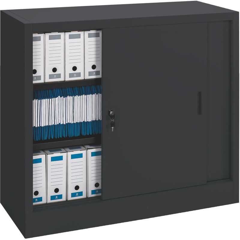 Armoire basse en métal à portes coulissantes H 105 P 45 cm grand volume