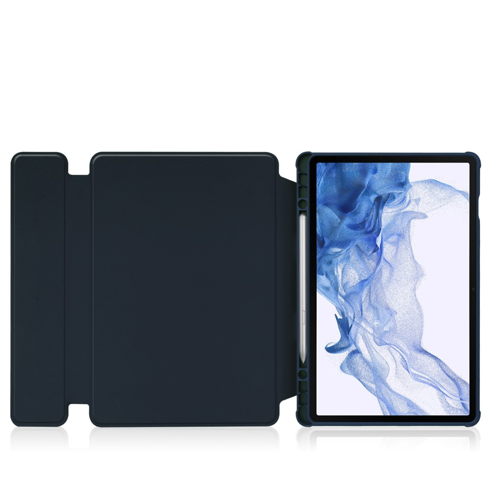 2in1 Samsung Galaxy Tab S9 Leder Tasche mit Acryl Rückseite   Magnet Bluetooth Tastatur   S-Pen Halterung (QWERTY) - Dunkelblau
