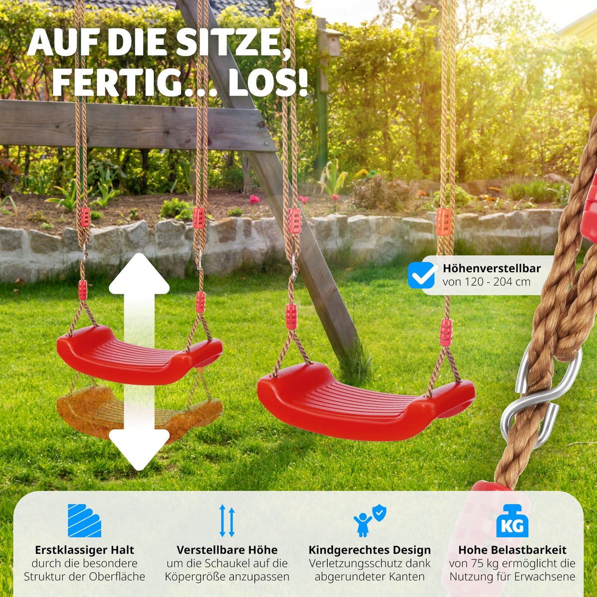 tectake Swifty schommelzitje, antislip, draagvermogen 75 kg, inclusief karabijnhaak