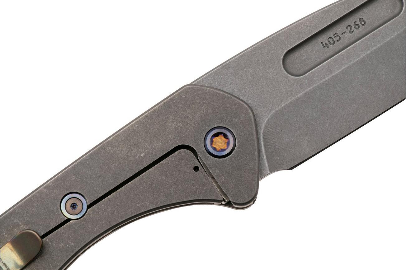 Medford Prae Slim 25-PS-04, Old School Tumbled S45VN Tanto Blade, Old School Tumbled Handle, Flamed Hardware zakmes
