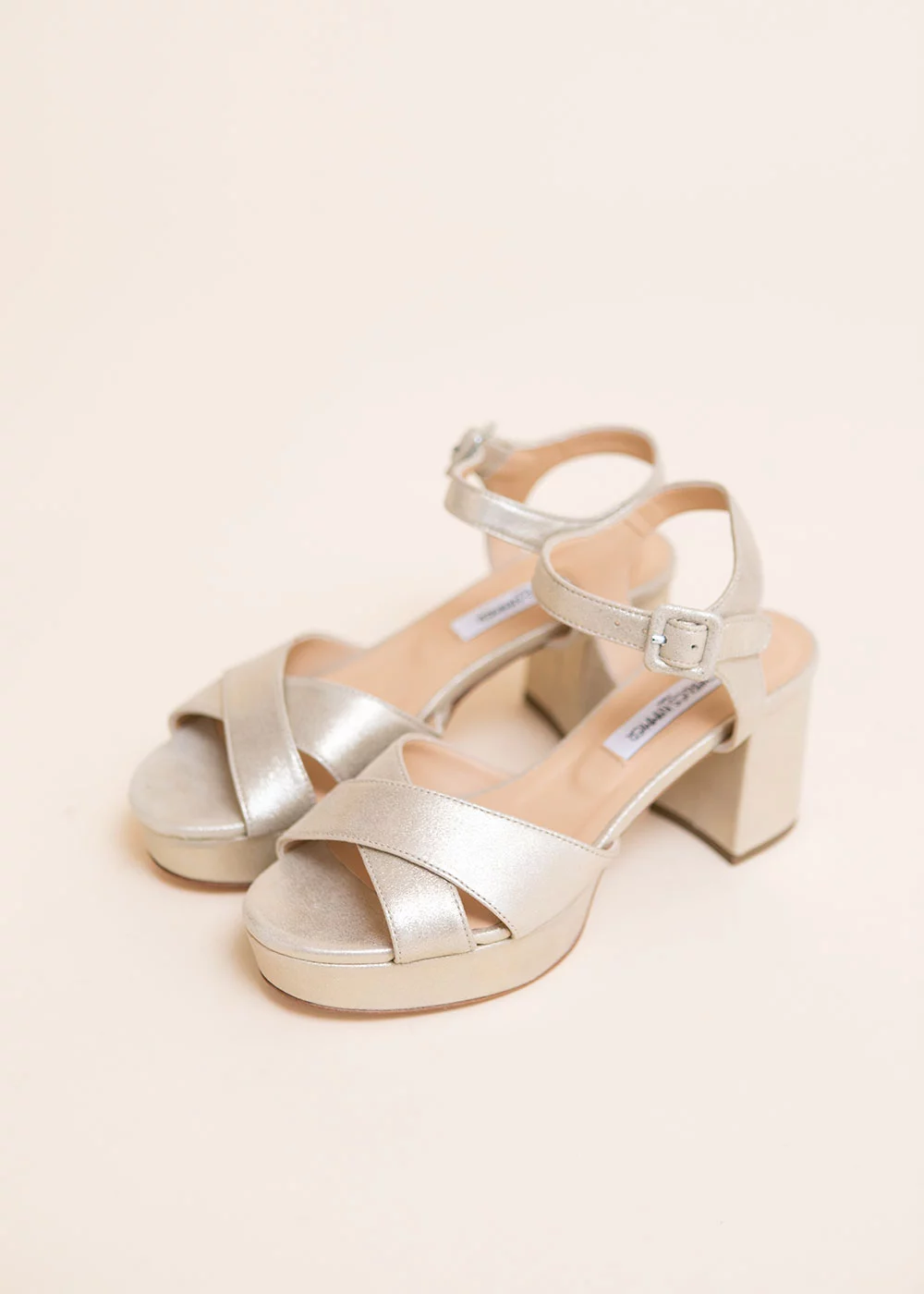 SANDALE PLATEAU CUIR PLATINE
