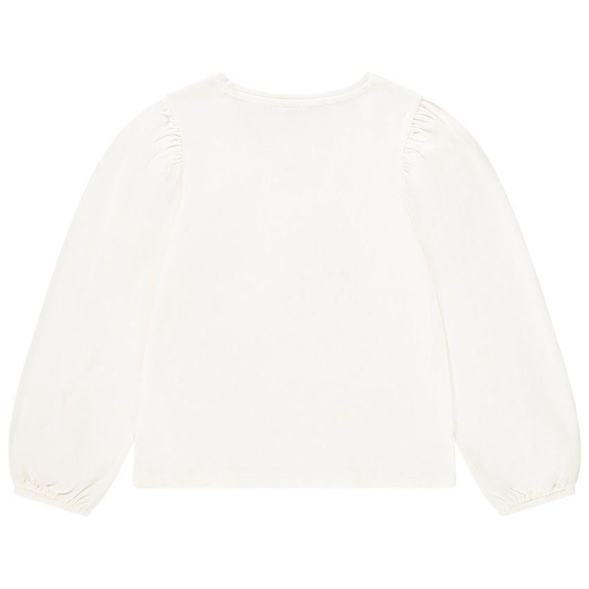 T-shirt manches longues ballon et broderie pailletée pour fille - Ecru