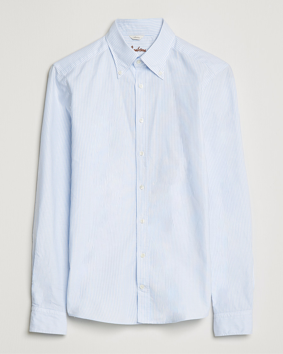 Stenströms Slimline Washed Striped Oxford Shirt Light Blue