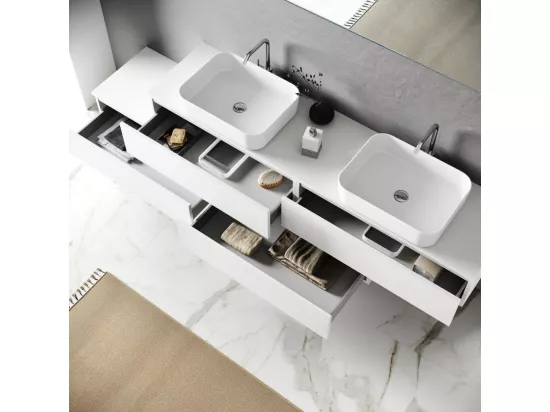 Ensemble de salle de bain double vasque 9 pièces ASTRA chêne miel