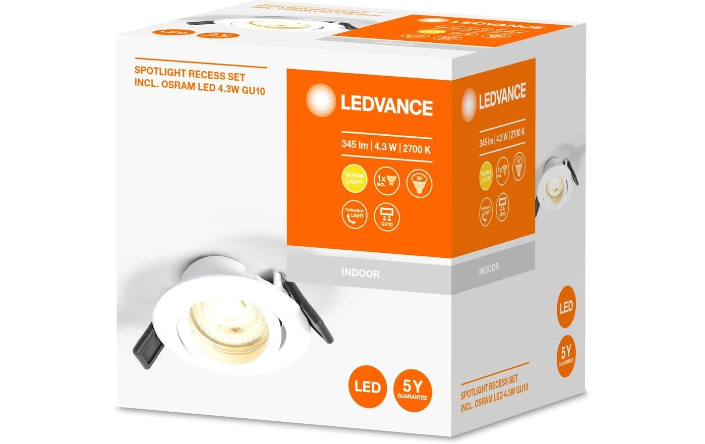 Einbauspot Downlight Twistlock, GU10, 4.3W, 2700K, WeissSpotleuchte zur Deckenmontage