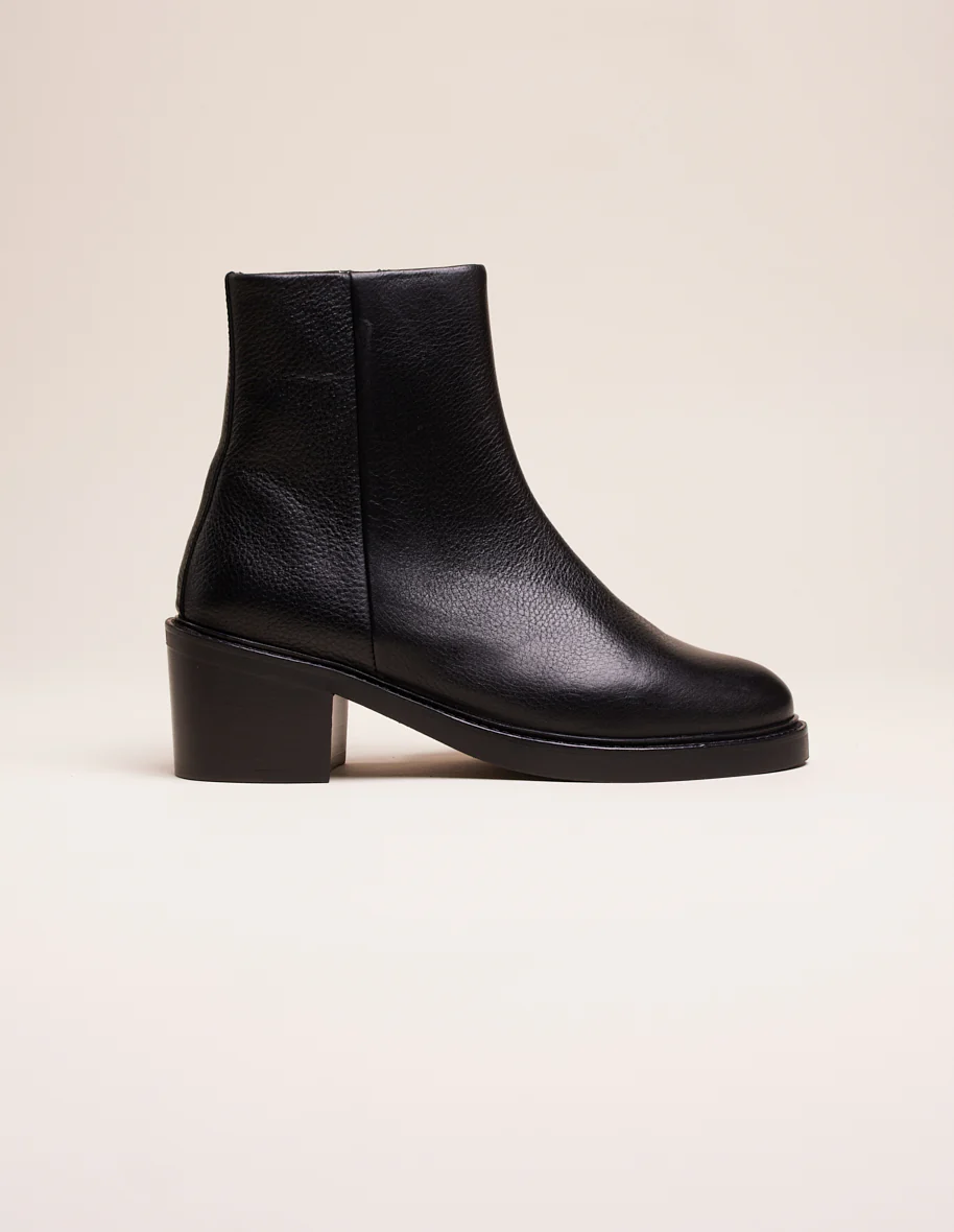 Bottines à talons Véronique - Cuir grainé noir