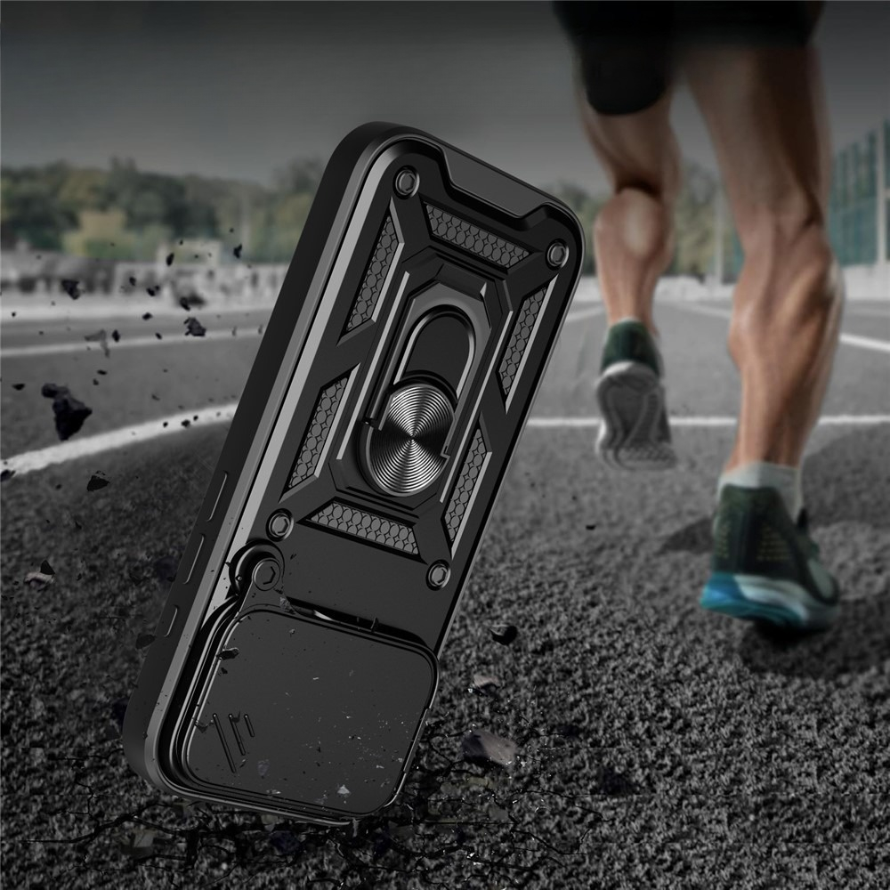 iPhone 17 Pro Max Hybrid Outdoor Hardcase Hülle mit Cam-Lid   Magnetischer Kickstand - Schwarz