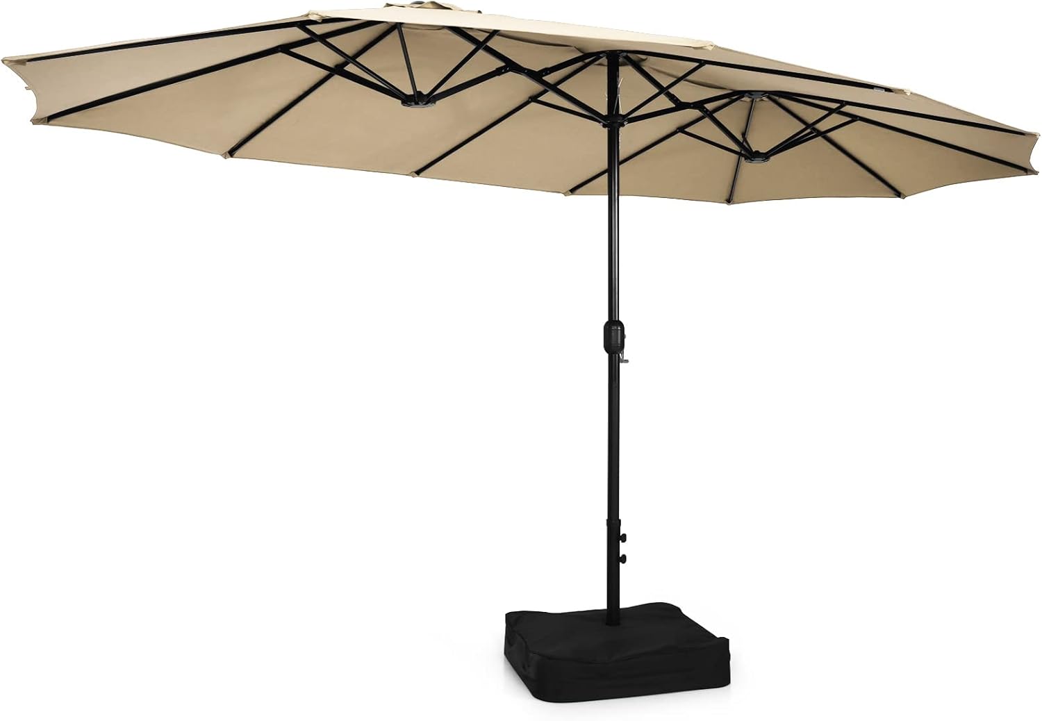 COSTWAY Doppelsonnenschirm mit Ständer, 451,5 x 264 cm, Sonnenschirm Groß XXL, UPF 50+, Gartenschirm mit Kurbel, Terrassenschirm, Marktschirm für Garten, Terrasse & Pool (Beige)