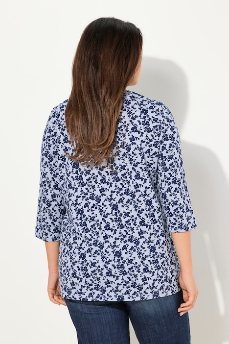 T-Shirt, A-Linie, V-Ausschnitt, Zierfalten, 3/4-Arm