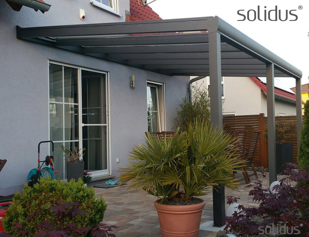 solidPREMIUM 406x200 cm BxT ALU Terrassenüberdachung ANTHRAZIT + 16mm 3-Fach Stegplatten + Zubehör - ÜBERDACHUNG TERRASSENDACH Aluminium VORDACH CARPORT TERRASSE WINTERGARTEN GARTENLAUBE PAVILLON