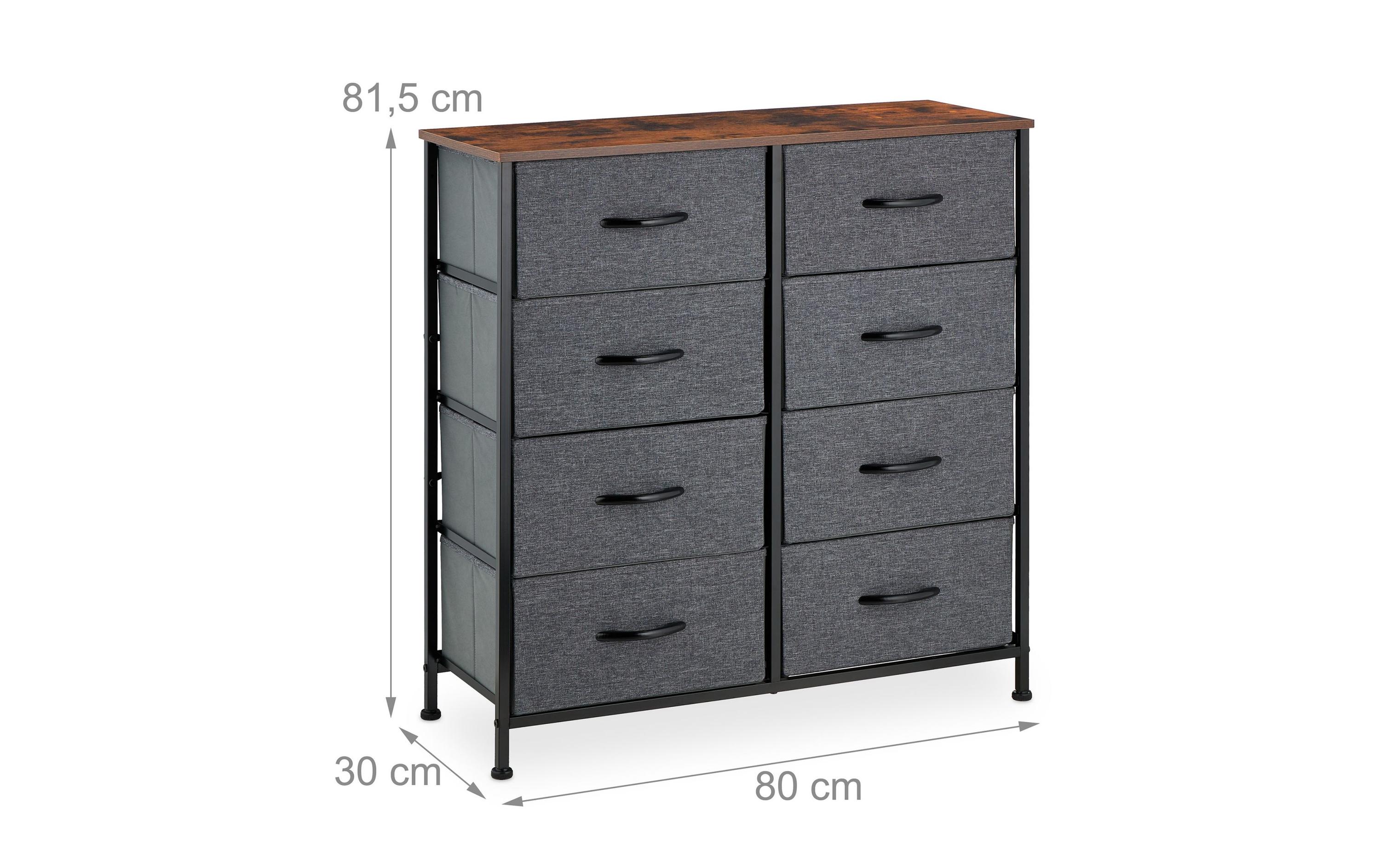 Kommode mit 8 Schubladen 81,5 x 80 cm, Dunkelgrau/Schwarz<br>Schlafzimmerkommode