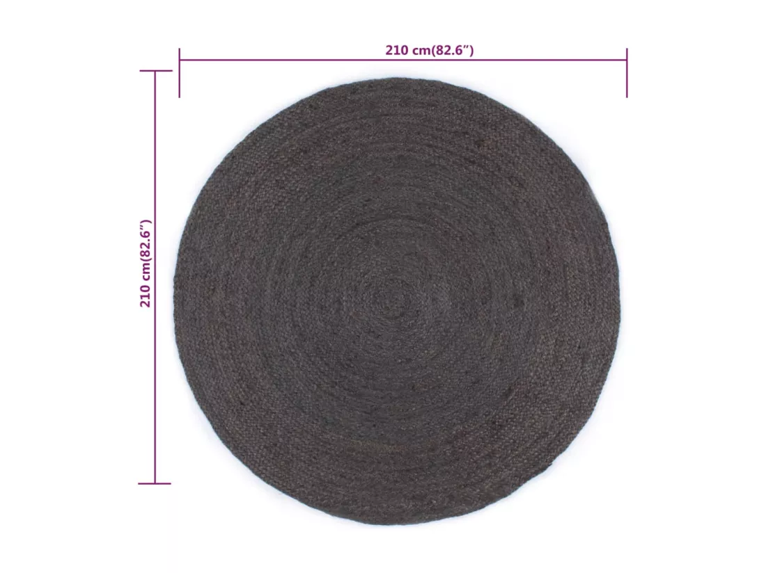 Tapis fait à la main jute rond 210 cm gris foncé