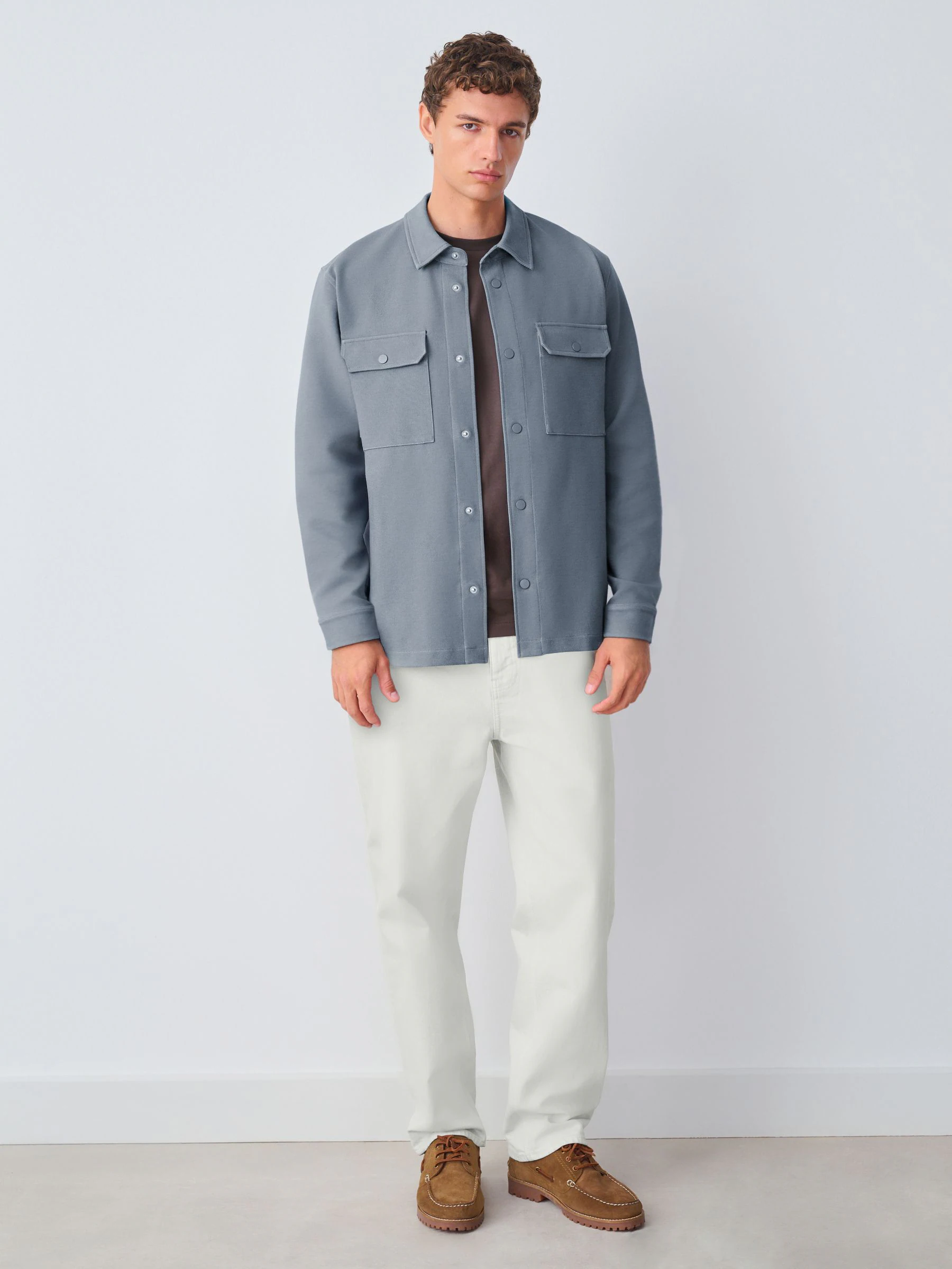 Blauw - Jersey keperstof Overshirt met drukknopen
