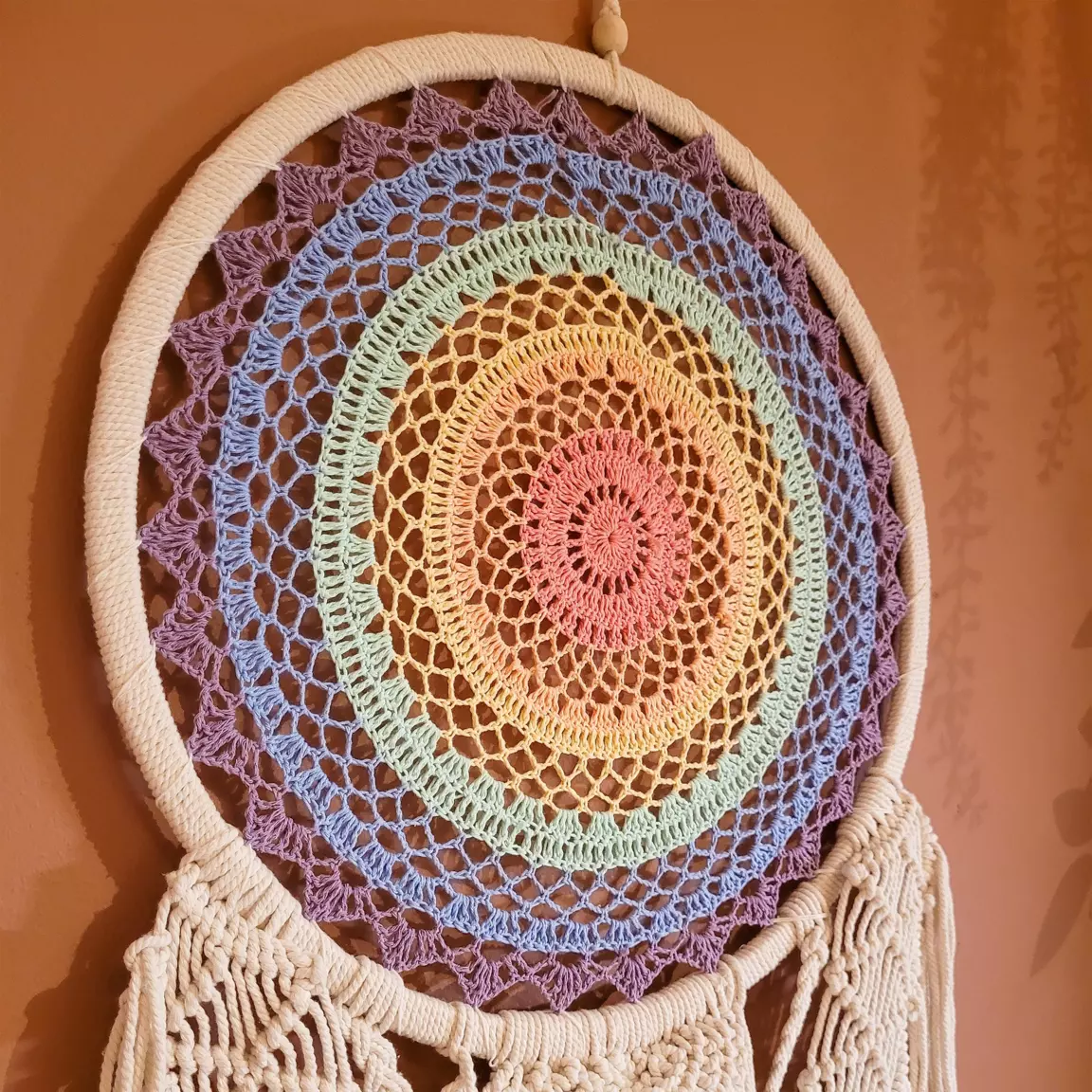 Décoration murale macramé (H110 cm) Attrape-rêve Arc-en-ciel