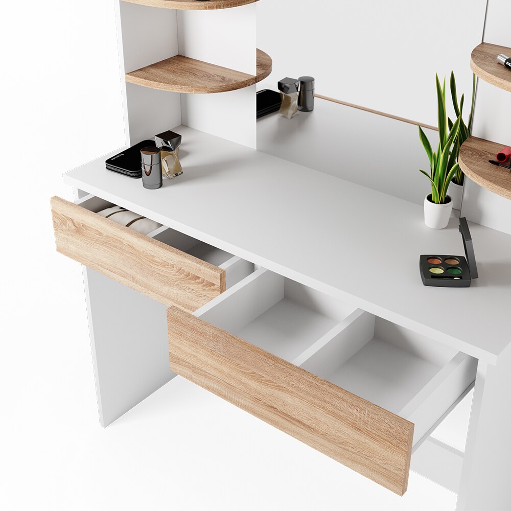 VICCO LED Schminktisch CHARLOTTE Frisiertisch Weiß Eiche Kommode Kosmetiktisch