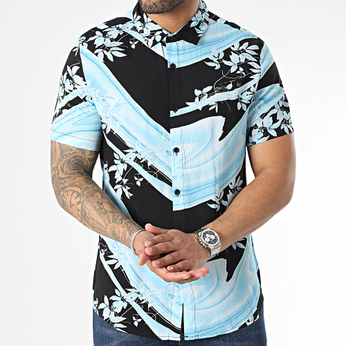 Chemise Manches Courtes Floral Bleu Noir