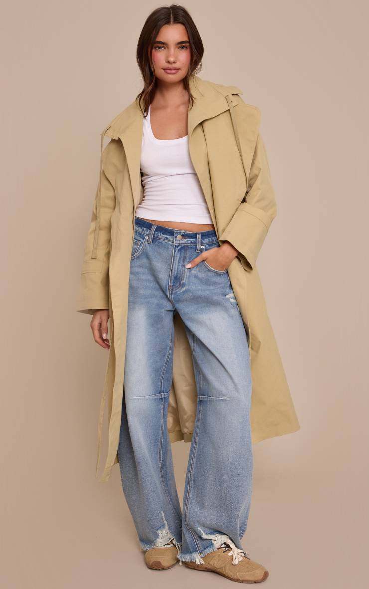 Mid Blue Wash Jean Barrel Bleu Moyen Effet Usé