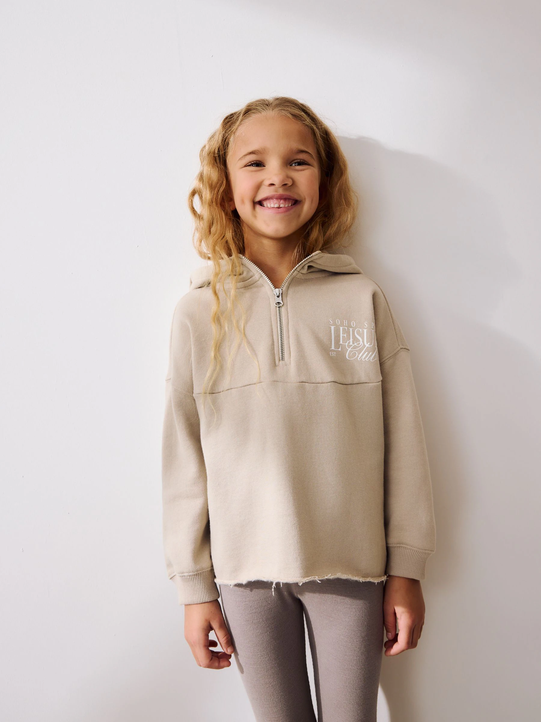 Beige - Set van hoodie en legging met slogan (3-16jr)