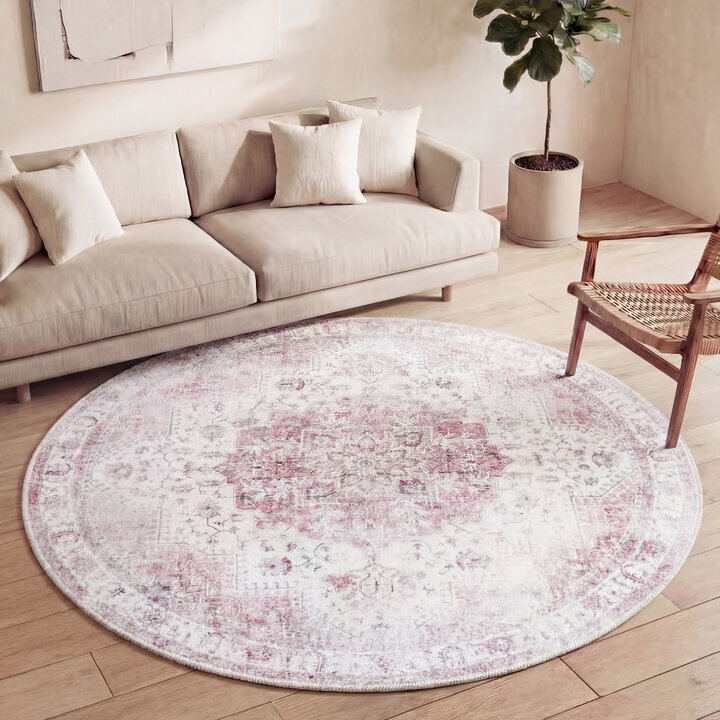 Rond Vintage vloerkleed - Lago Roze | Hoge kwaliteit