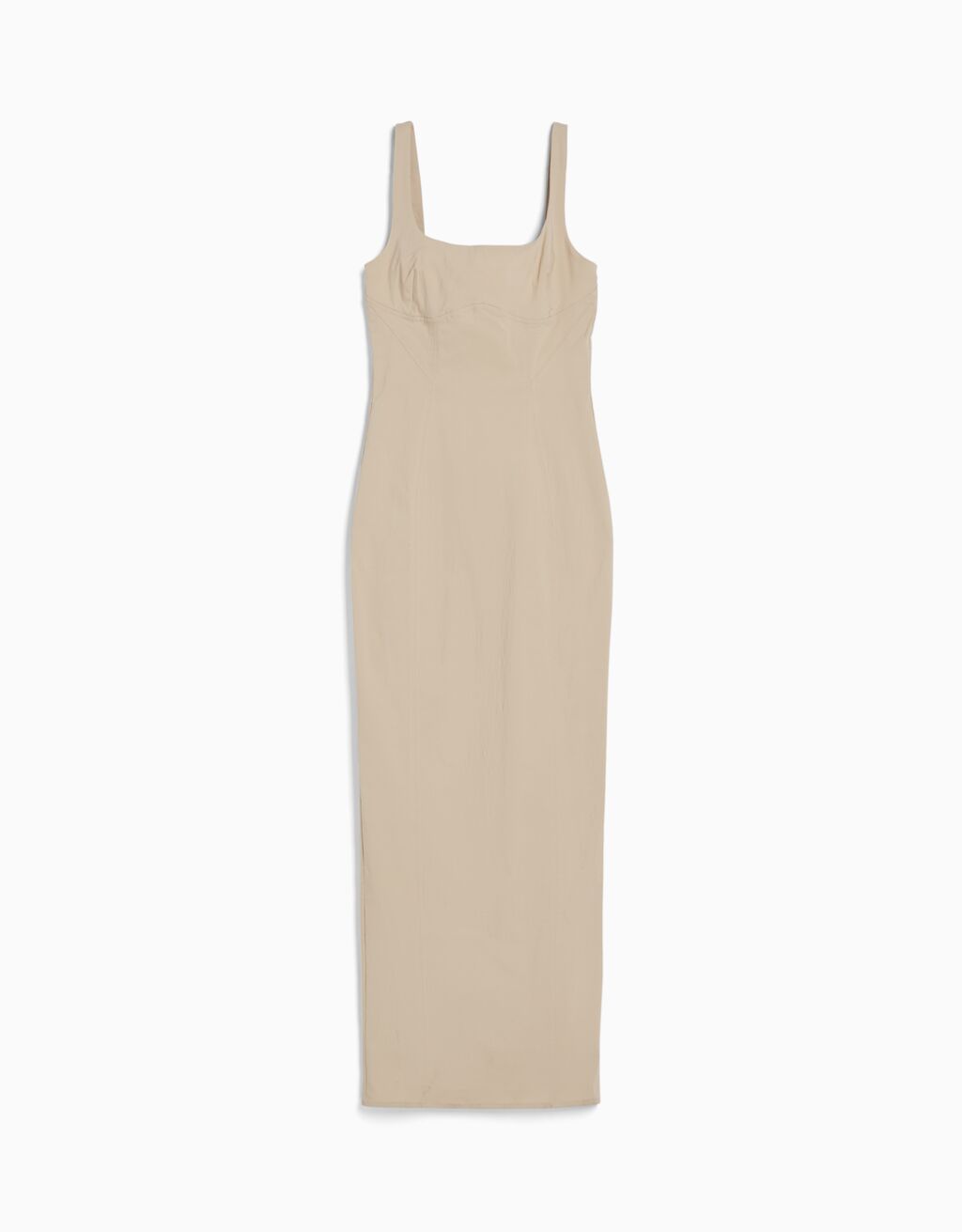 Vestido midi ajustado com alças largas.