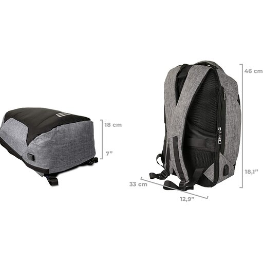 Mochila para laptop Airel à prova d'água e inteligente com porta USB e carregador, 46 x 33 x 16 cm / 15,6 polegadas