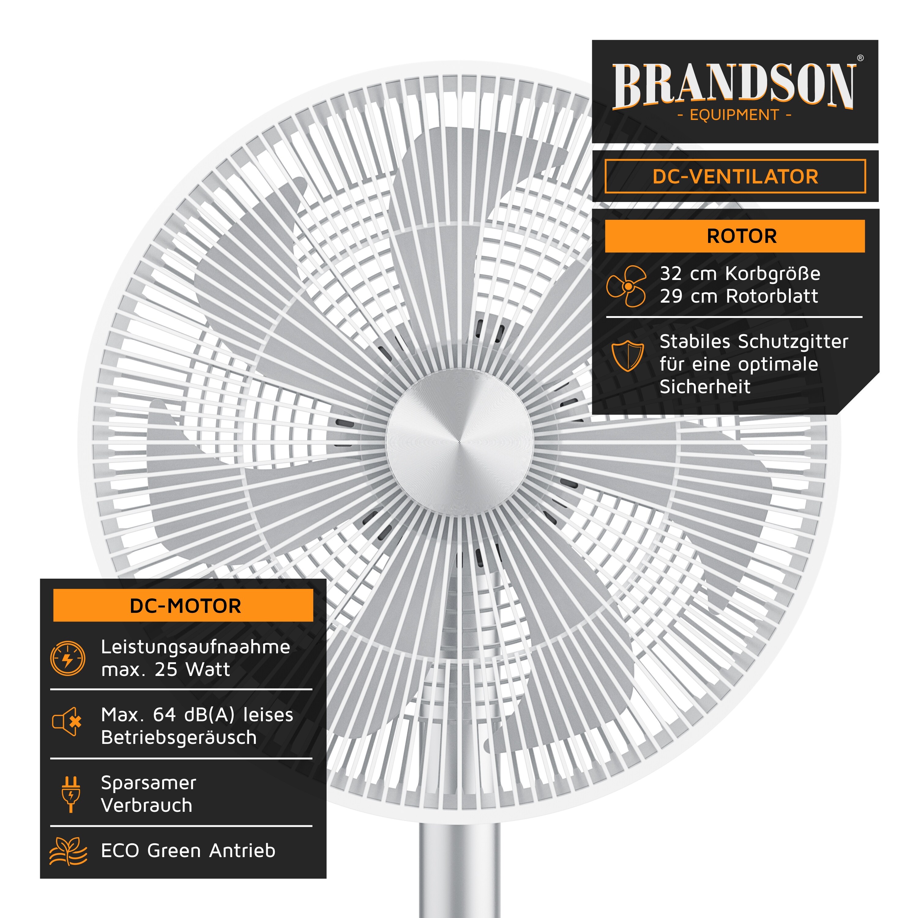 Brandson - Standventilator mit DC Motor - ECO Energiesparend - 9 Geschwindigkeiten - Ventilator mit Fernbedienung - Timer - 100° Oszillation - LED