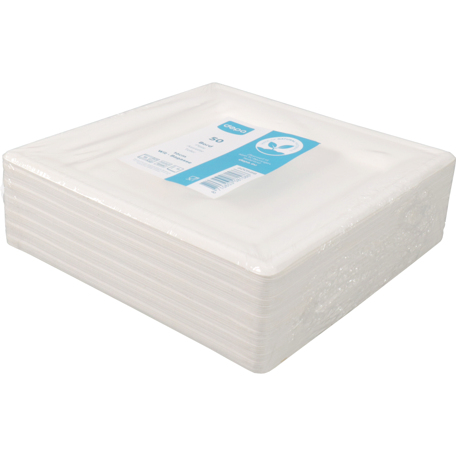 Depa Bord, vierkant, 1-vaks, bagasse (suikerrietpulp), 16x16cm, wit