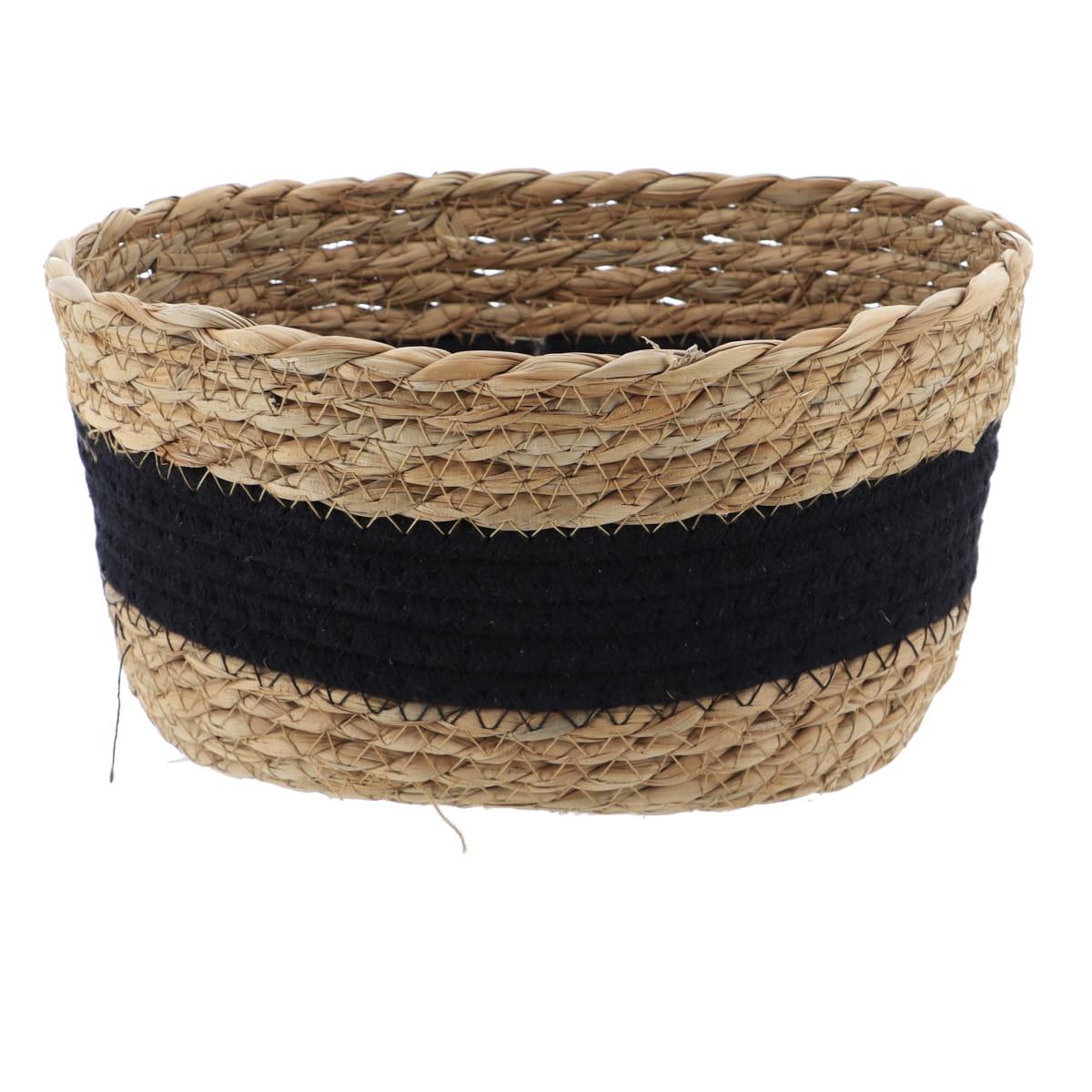 PETIT PANIER PAILLE ET COTON 23.5X16X12CM NATUREL NOIR