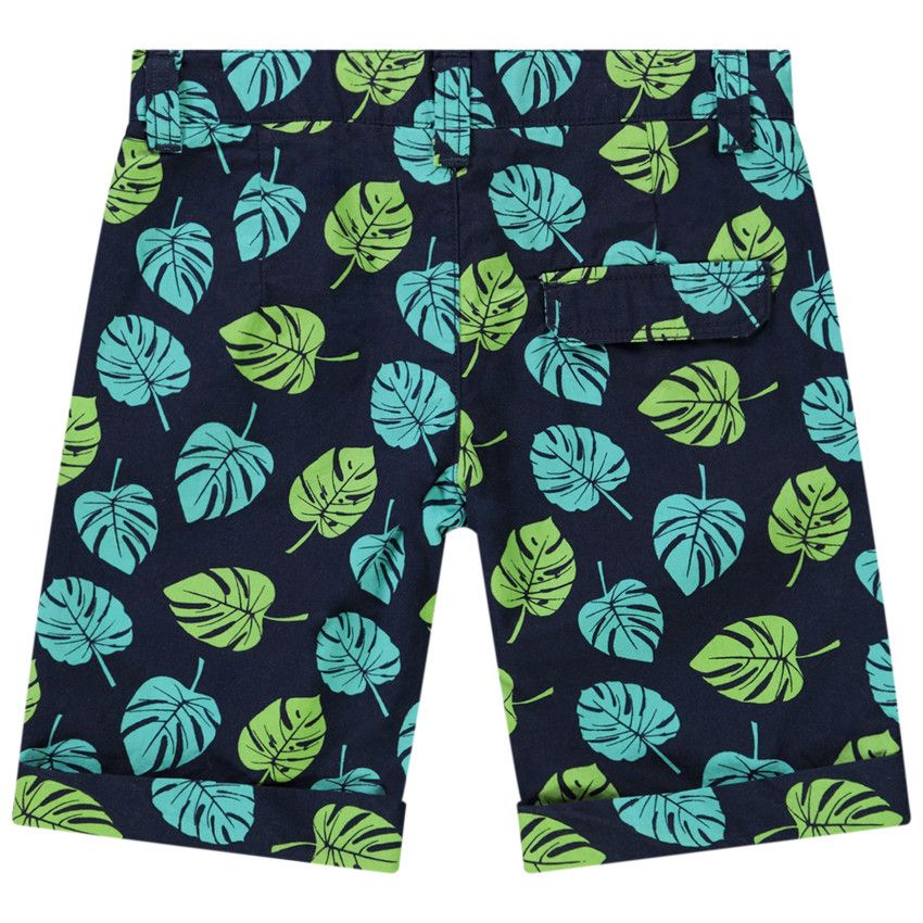 Bermuda en toile imprimé feuilles pour garçon - Bleu marine
