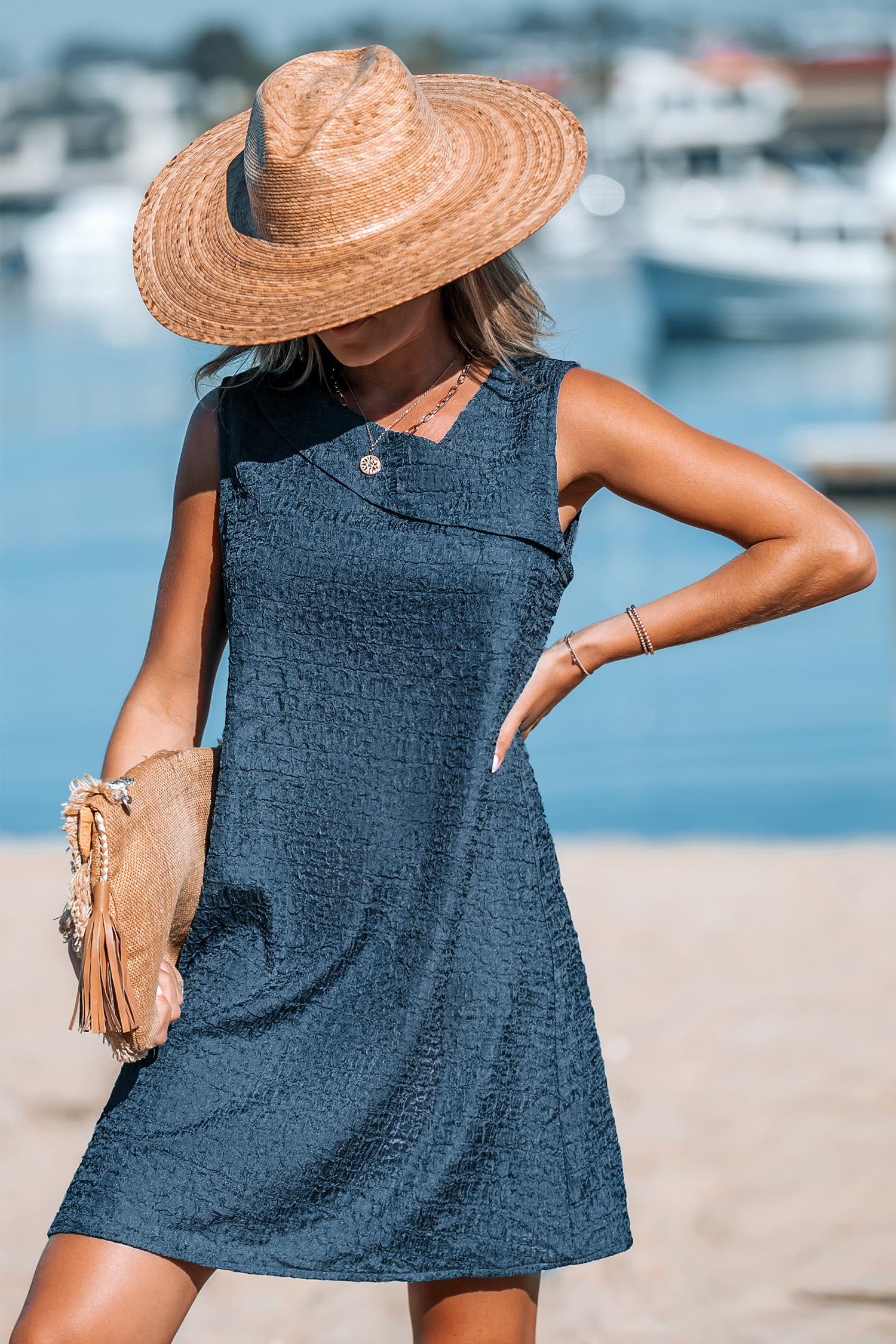 Robe midi à col rabattu bleue