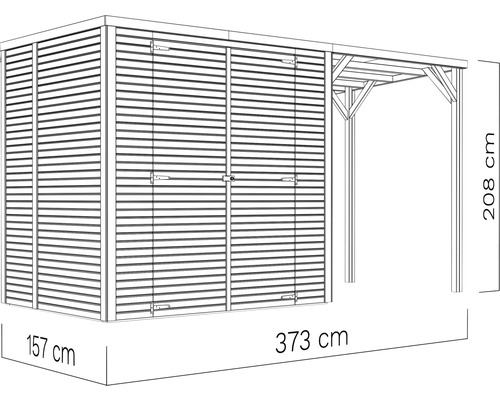 Bertilo Cubico 2 Plus Fineline Rhombus profiel tuinhuis, 373 x 170 cm, naturel