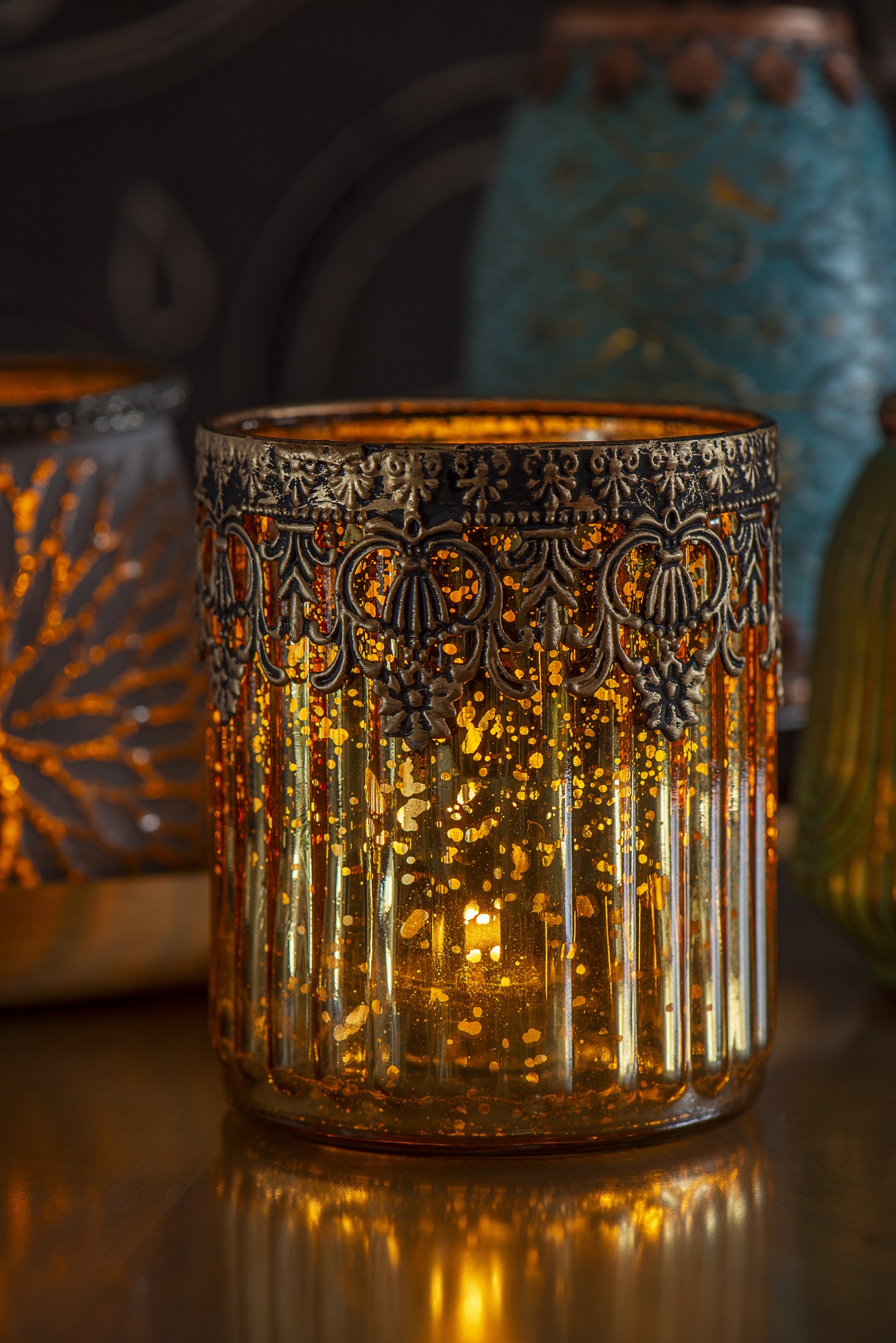 Glas-Windlicht gold, H 11,5 cm, Ø 10 cm von fischer's lagerhaus