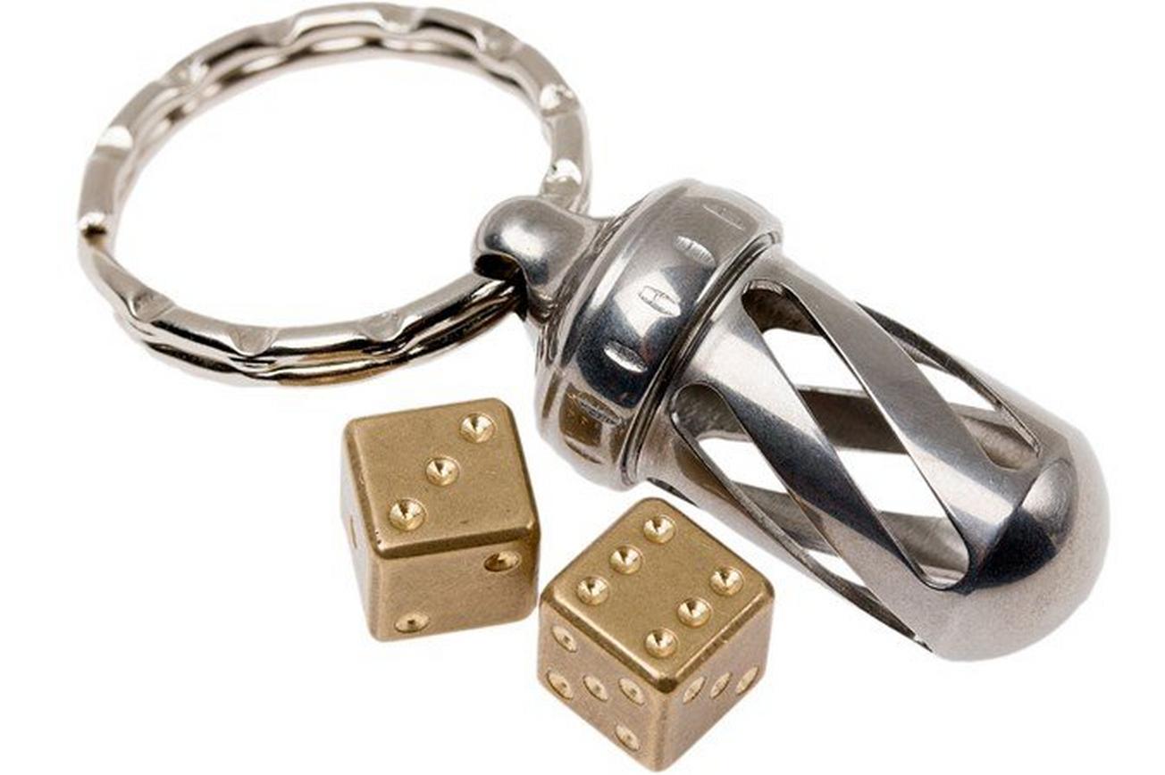 LionSteel AcornDice Brass sleutelhanger, messing dobbelsteentjes