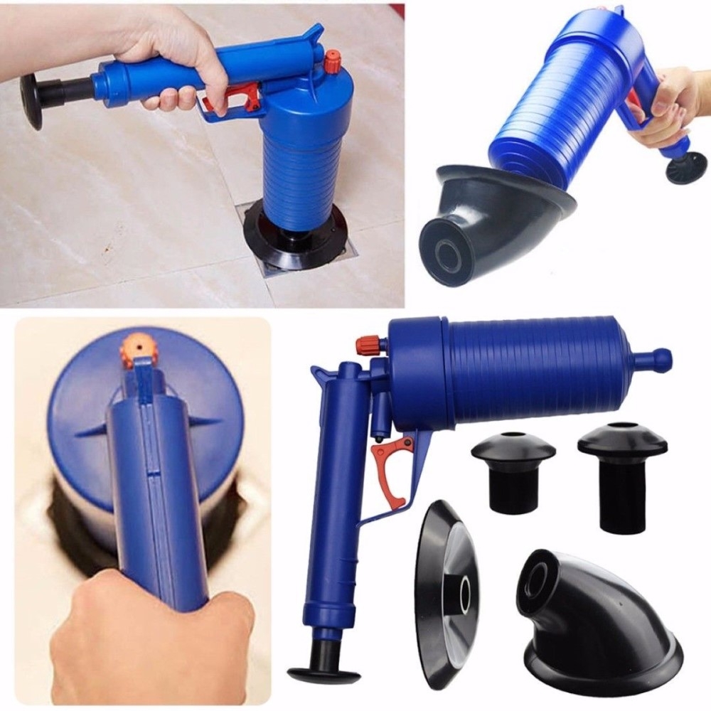 Pressluft Druckluft Rohrreinigungspistole Abfluss Pumpe für WC / Bad / Küche   4 Aufsätze