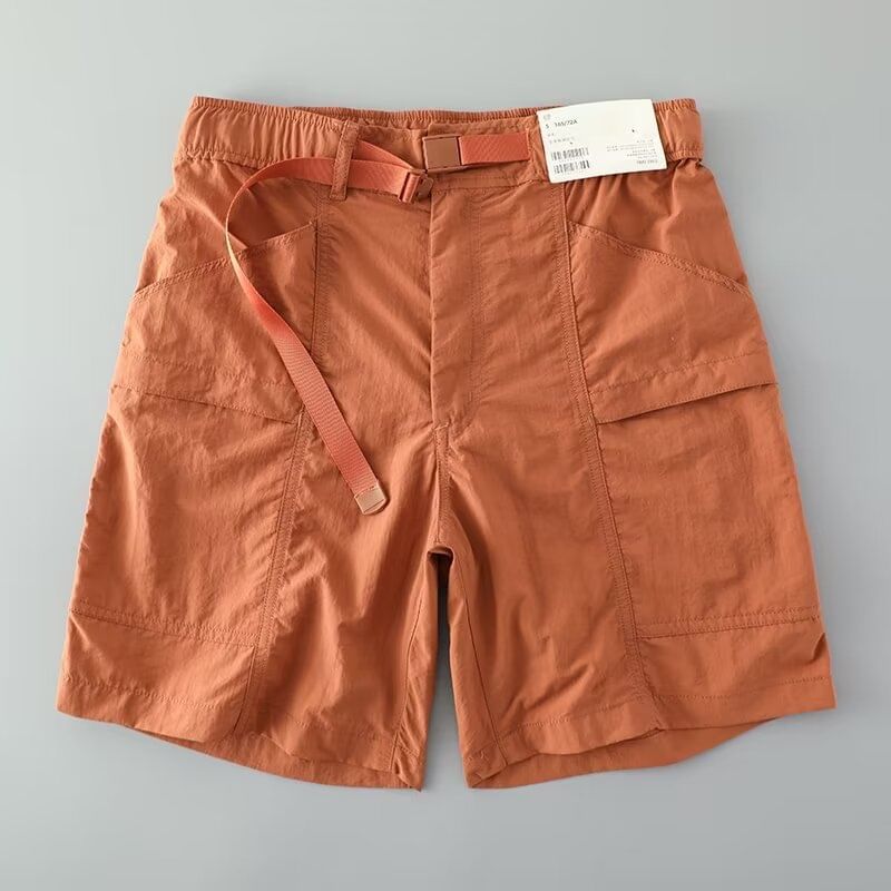 Adotuastic - Elastische taille, effen cargoshorts met gespen