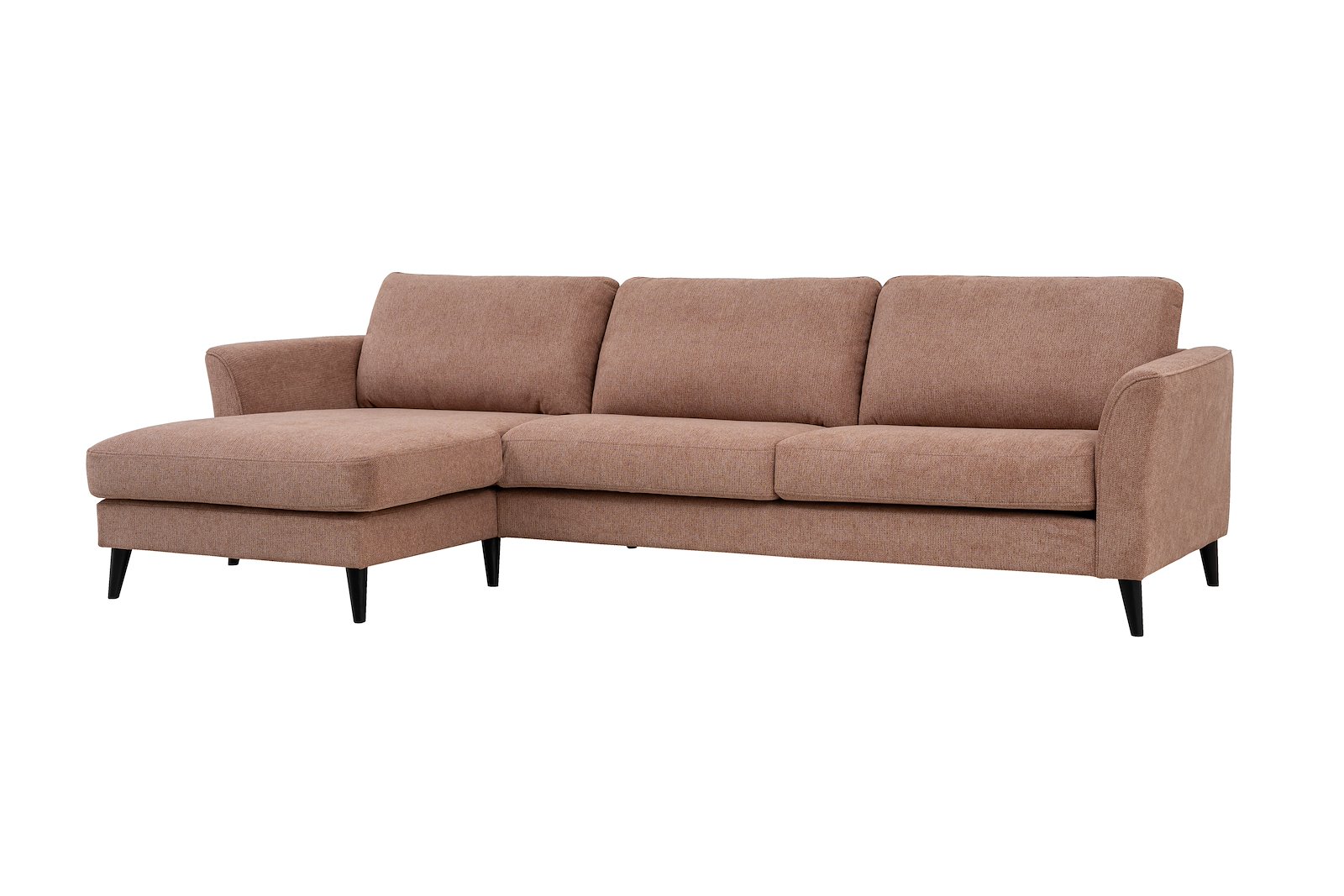 Nina sofa 3-seter med sjeselong venstre i tekstil Mito 94 Cinnamon med arm A og sorte ben 15138