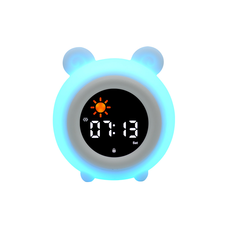 (12x11cm) 3in1 Silikon Wecker Kinder LED Nachtlicht mit Touch Funktion Schlaf Trainer Uhr mit Sonne / Mond - Maus