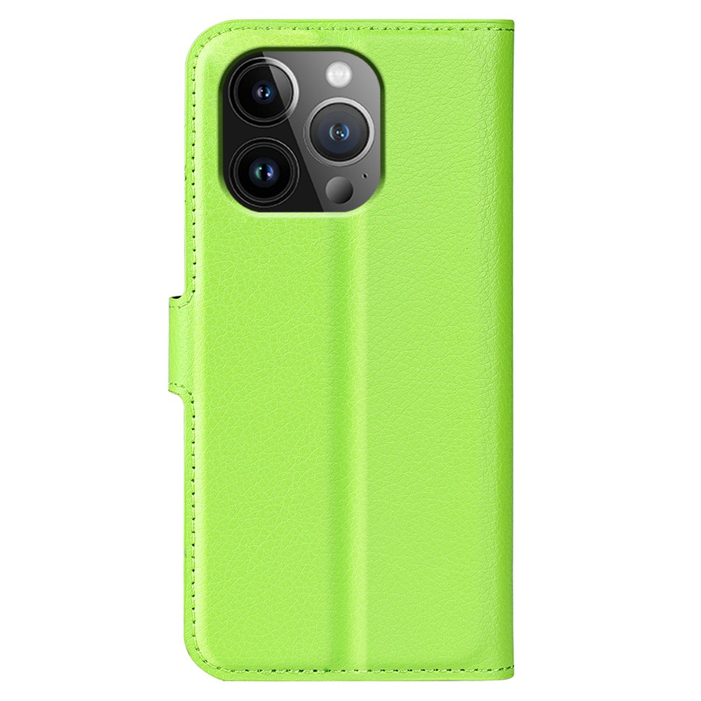 iPhone 15 Pro Max Leder Tasche Flip Cover Litchi Look - Grün