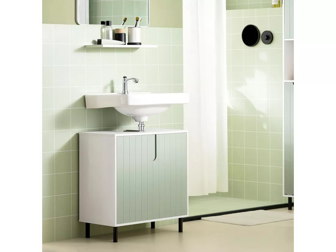 SoBuy BZR139-GR Meuble sous Lavabo Salle de Bain, Armoire de Rangement pour Vasque avec 2 Portes et étagère réglable, Meuble sous Vasque - dim. 60L x 30l x 60H cm,