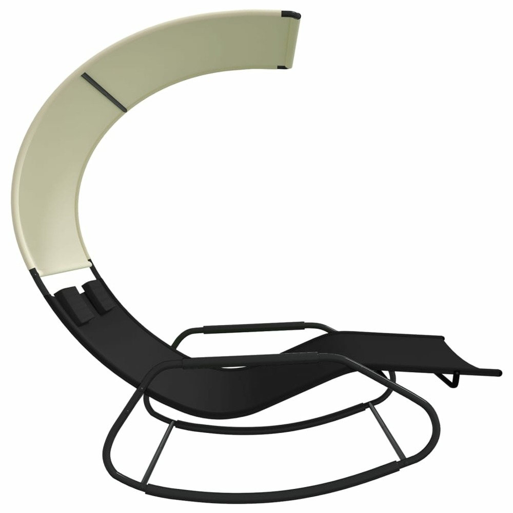 Transat chaise longue bain de soleil lit de jardin terrasse meuble d'extérieur double à bascule avec auvent noir et crème 02_