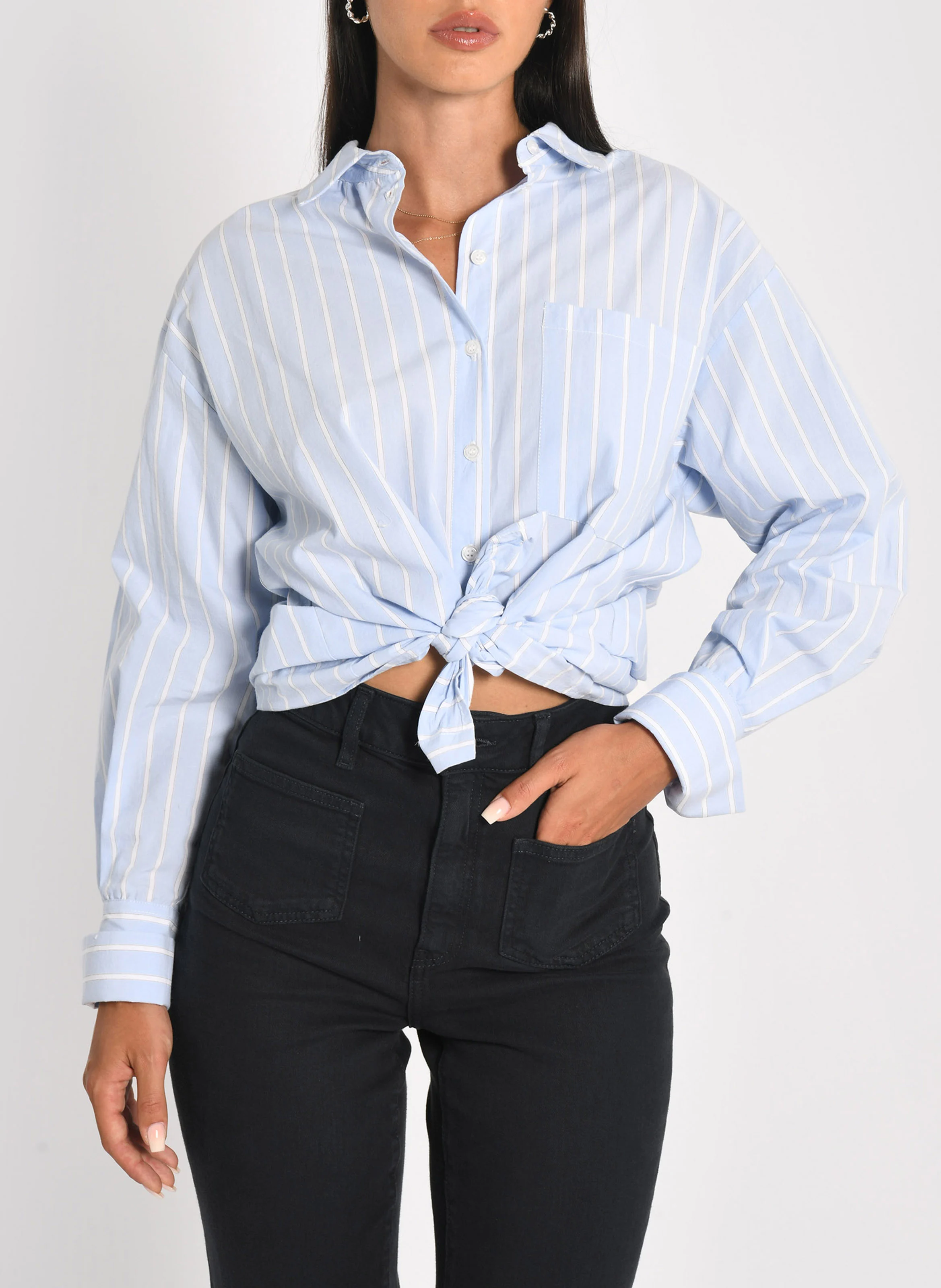 ERIN - Chemise oversize col classique en coton | Bleu