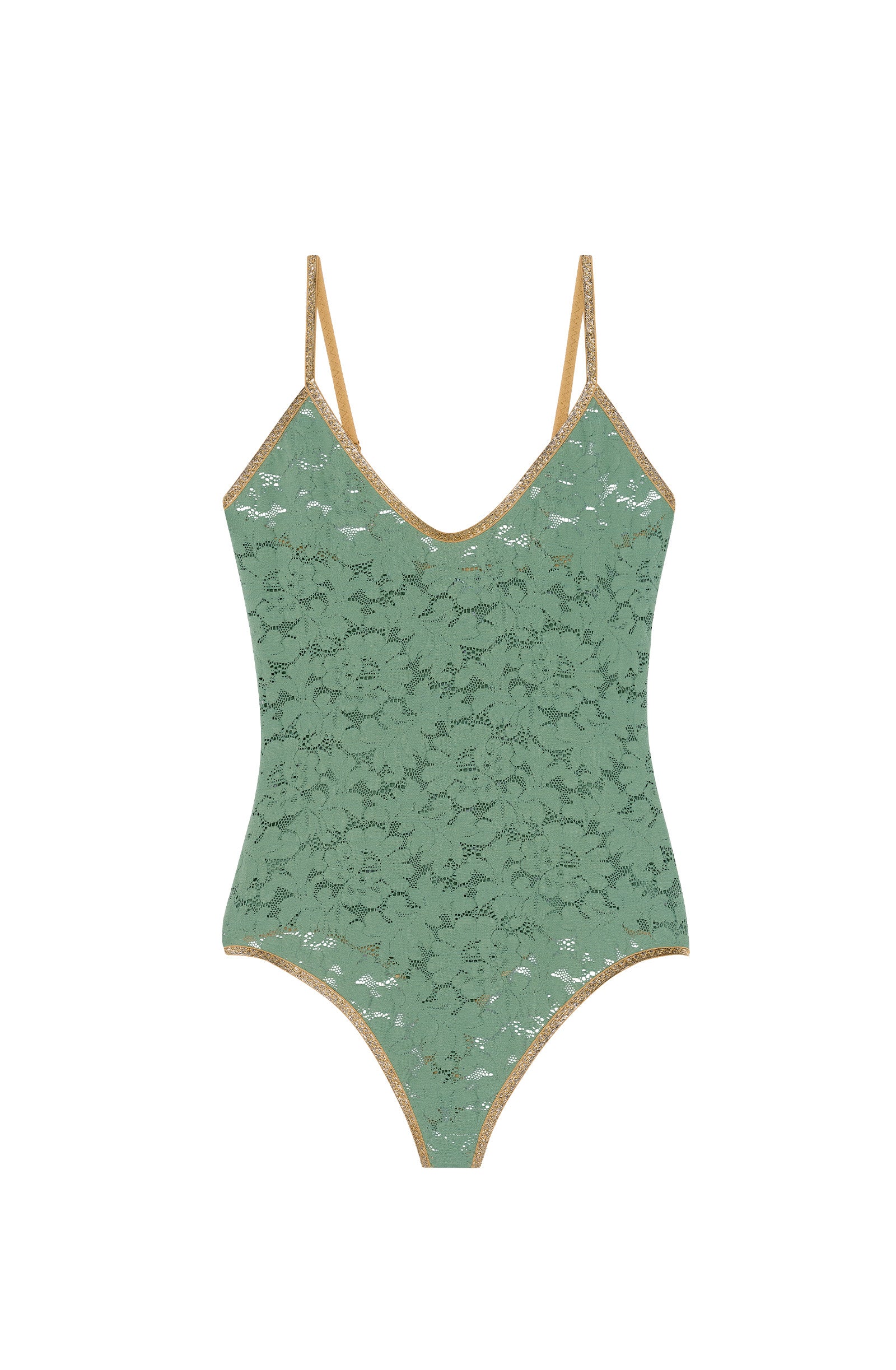 javotte Body string amande en dentelle et lurex Amande