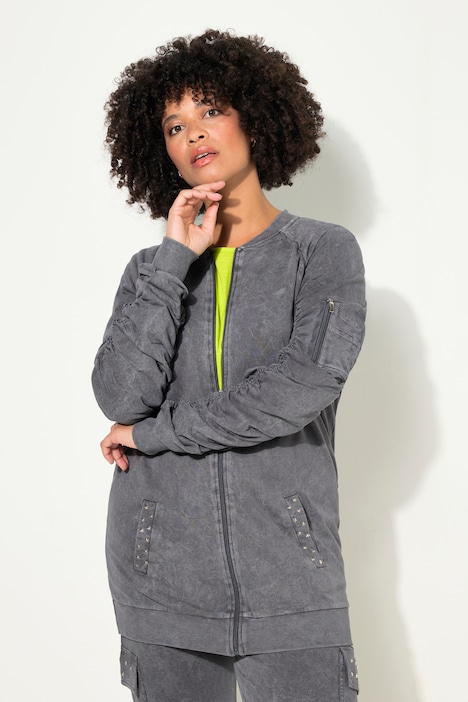 Sweatjacke, Ärmel mit Raffungen, Vintage Look